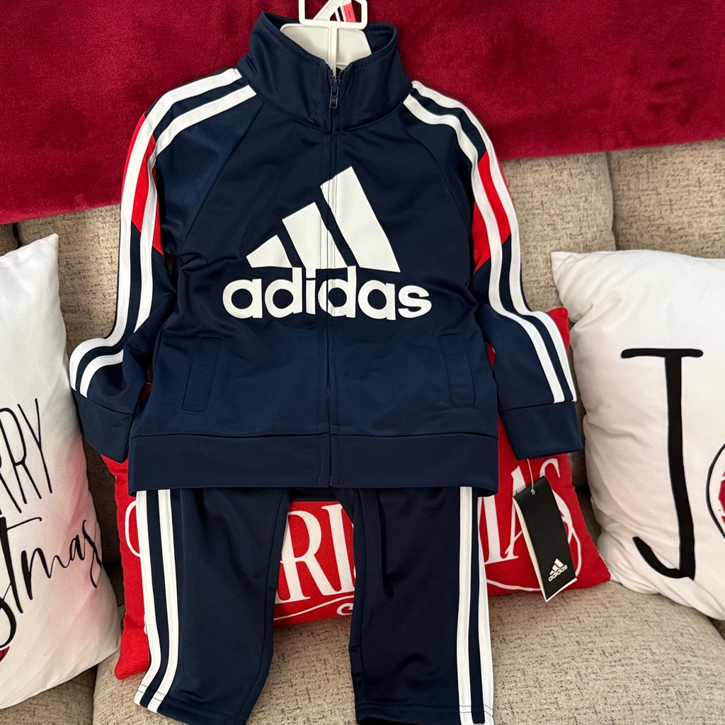 Adidas Kids Navy And Red Tracksuit